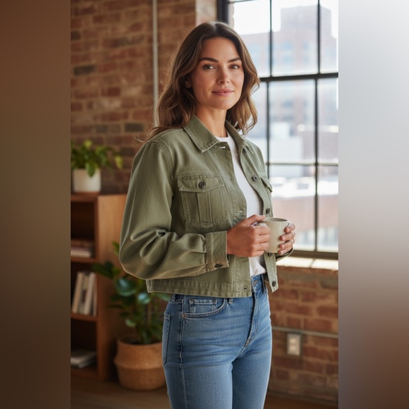 All Saints Maisy Green Denim Jacket - Picture 2 of 16